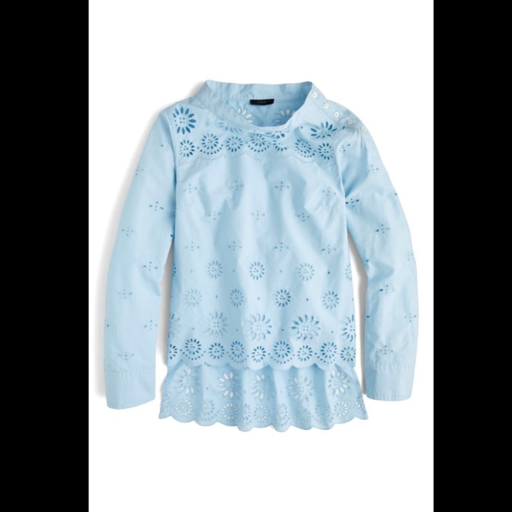 J.Crew Funnelneck Shirt In Eyelet High Low Top